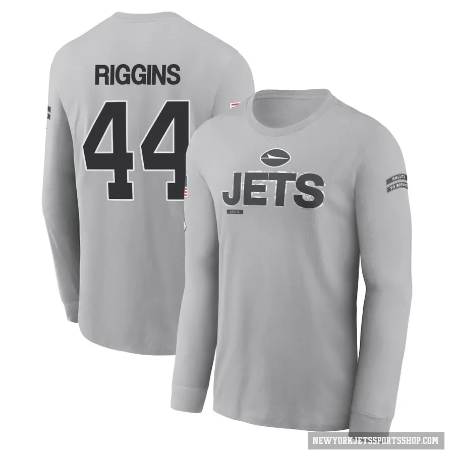 Youth ＃44 John Riggins New York Jets Gray 2024 Salute to Service Long Sleeve T-Shirt