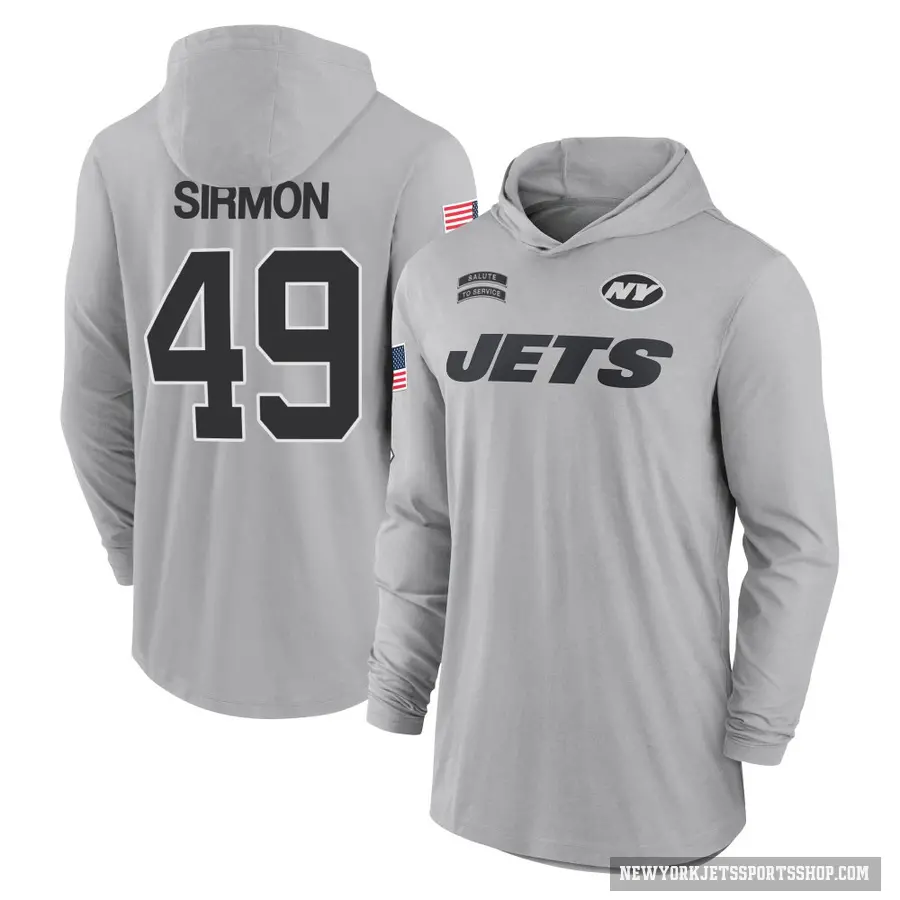 Youth ＃49 Jackson Sirmon New York Jets Gray 2024 Salute to Service Lightweight Performance Long Sleeve Hooded T-Shirt