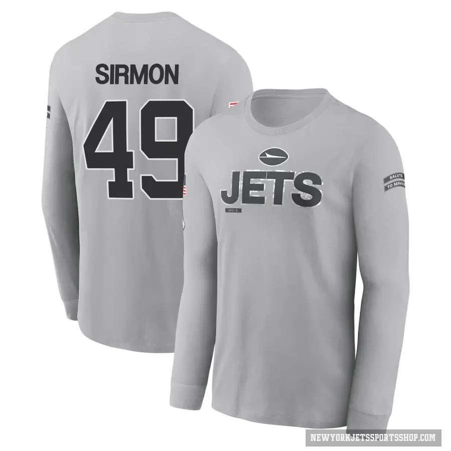 Youth ＃49 Jackson Sirmon New York Jets Gray 2024 Salute to Service Long Sleeve T-Shirt