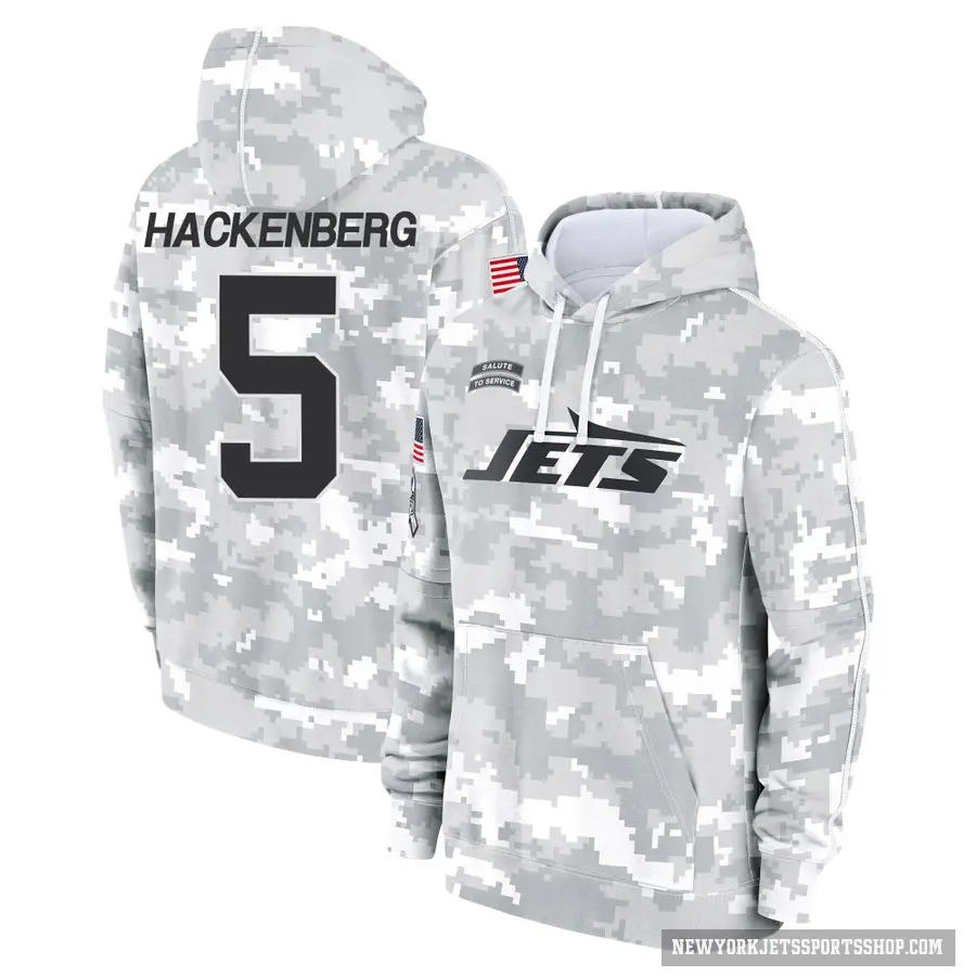 Youth ＃5 Christian Hackenberg New York Jets Arctic Camo 2024 Salute to Service Club Fleece Pullover Hoodie