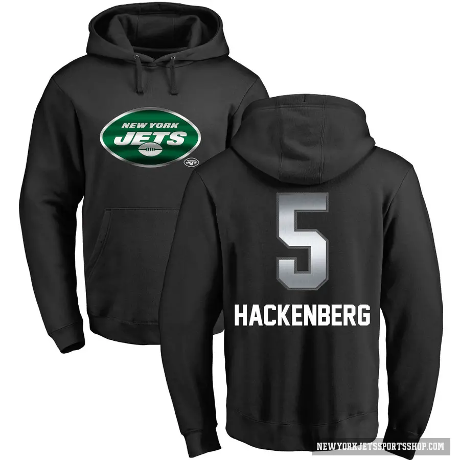 Youth ＃5 Christian Hackenberg New York Jets Black Midnight Mascot Pullover Hoodie