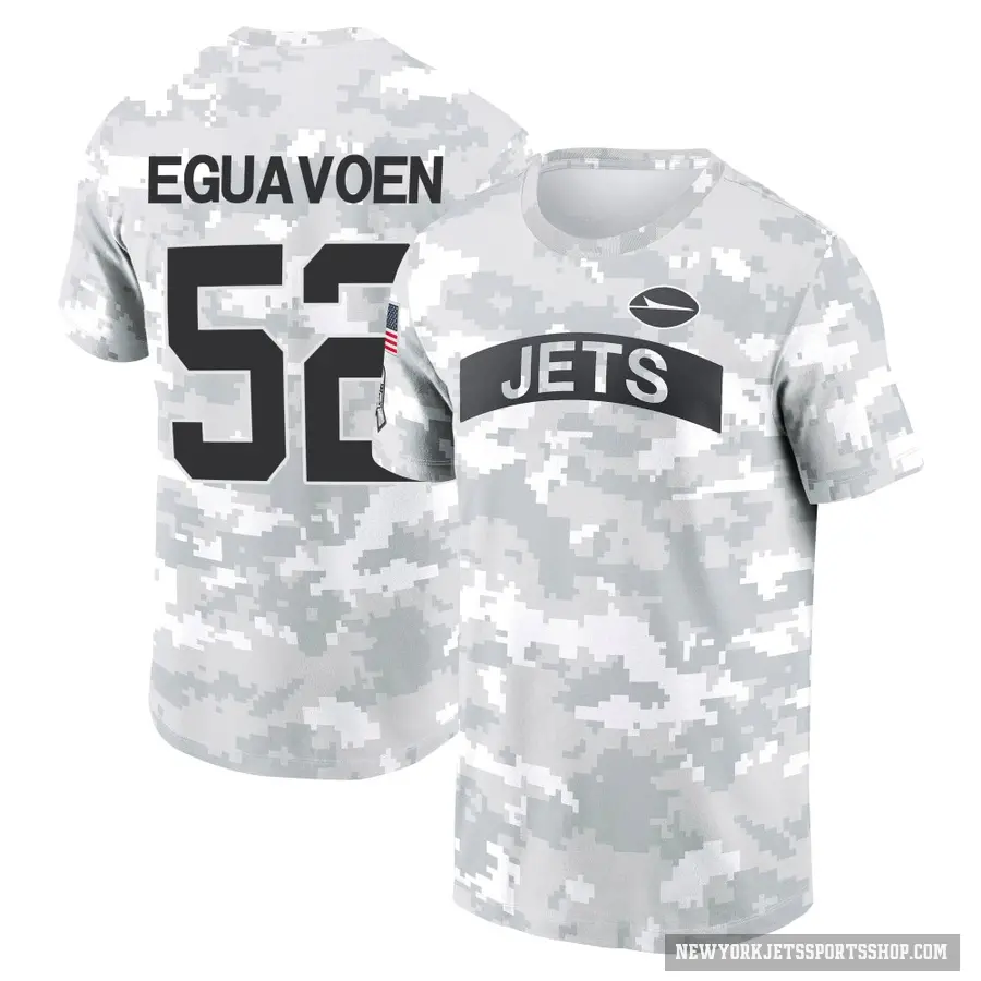 Youth ＃52 Sam Eguavoen New York Jets Camo Arctic 2024 Salute to Service Performance T-Shirt