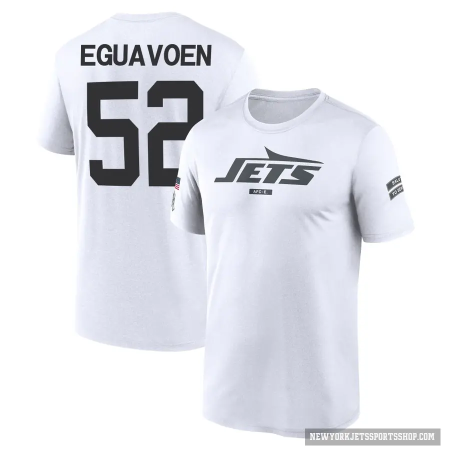 Youth ＃52 Sam Eguavoen New York Jets White 2024 Salute to Service Performance T-Shirt