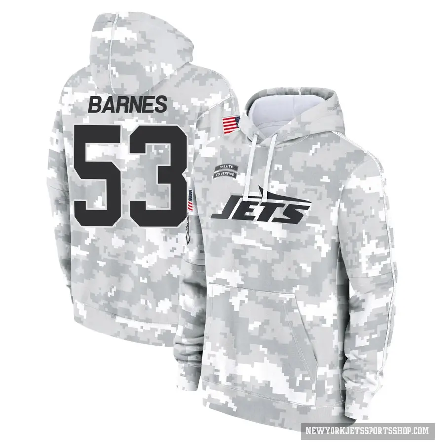 Youth ＃53 Zaire Barnes New York Jets Arctic Camo 2024 Salute to Service Club Fleece Pullover Hoodie