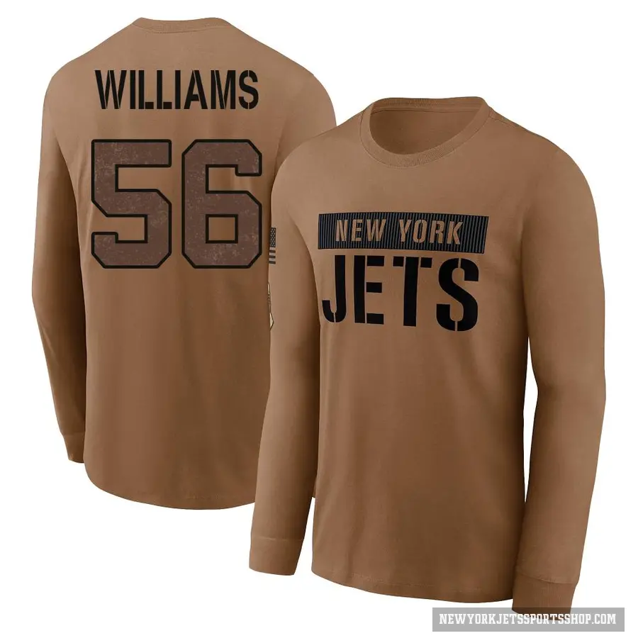 Youth ＃56 Quincy Williams New York Jets Brown 2023 Salute To Service Long Sleeve T-Shirt
