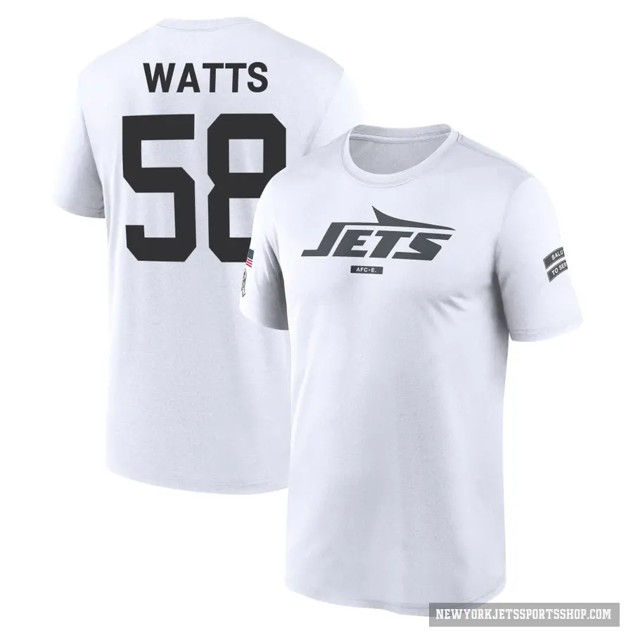 Youth ＃58 Eric Watts New York Jets White 2024 Salute to Service Performance T-Shirt