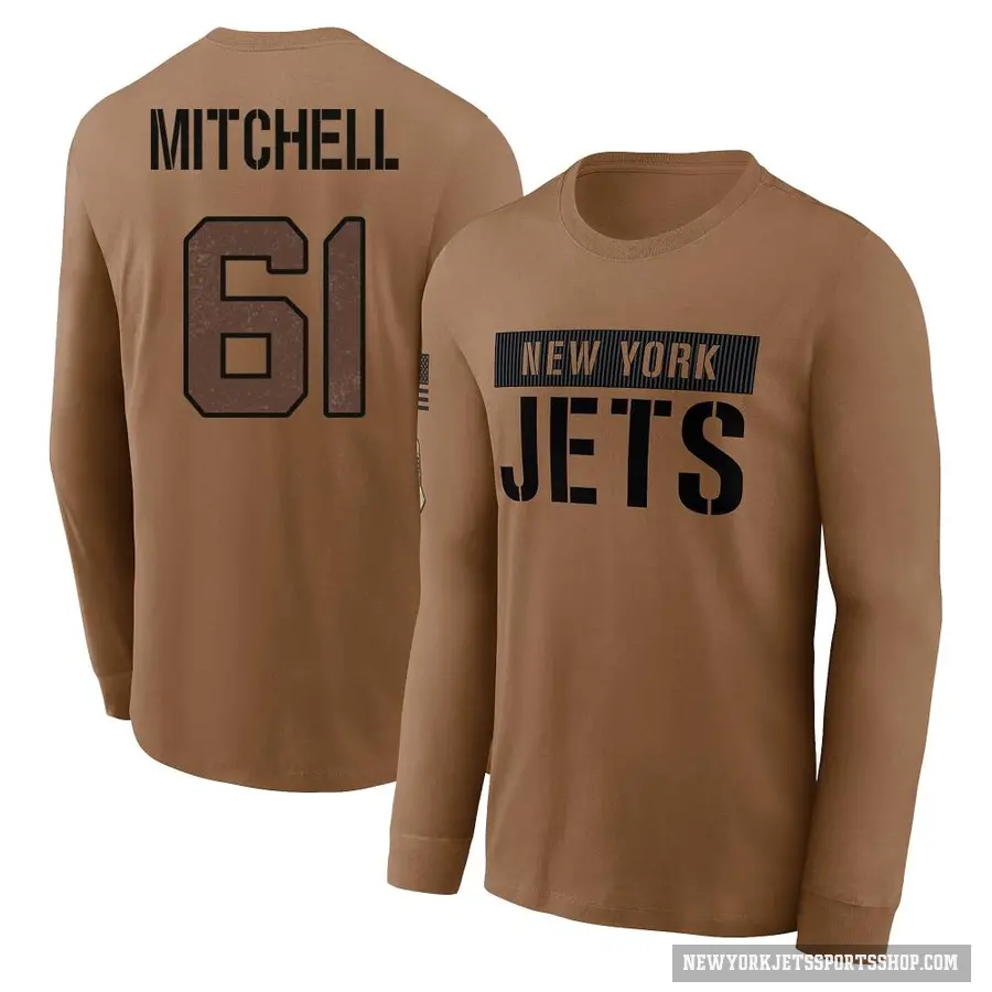 Youth ＃61 Max Mitchell New York Jets Brown 2023 Salute To Service Long Sleeve T-Shirt