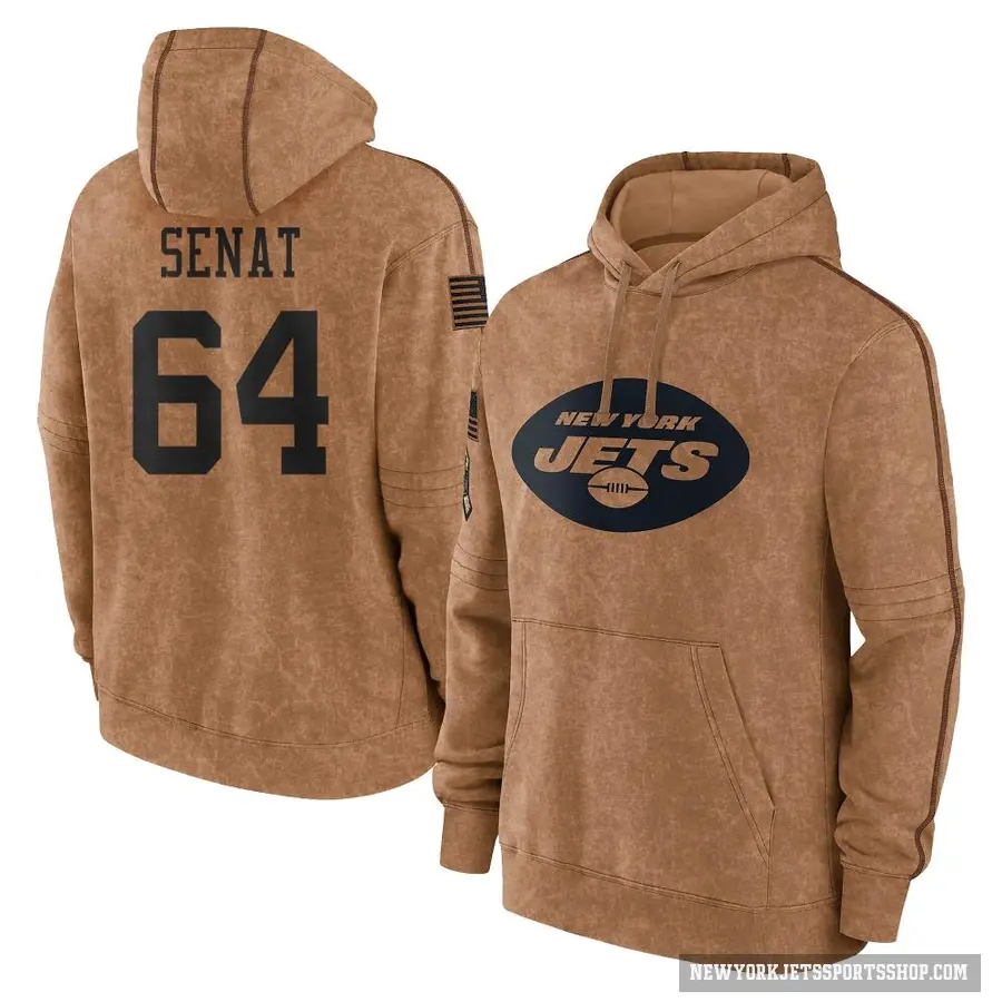 Youth ＃64 Greg Senat New York Jets Brown 2023 Salute To Service Club Pullover Hoodie