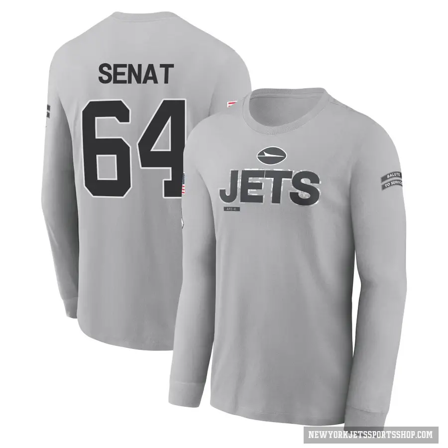 Youth ＃64 Greg Senat New York Jets Gray 2024 Salute to Service Long Sleeve T-Shirt