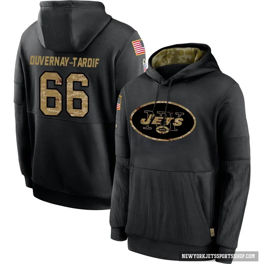 Youth ＃66 Laurent Duvernay-Tardif New York Jets Black 2020 Salute to Service Sideline Performance Pullover Hoodie
