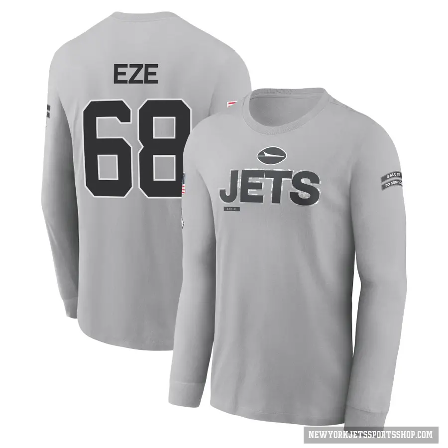 Youth ＃68 Obinna Eze New York Jets Gray 2024 Salute to Service Long Sleeve T-Shirt