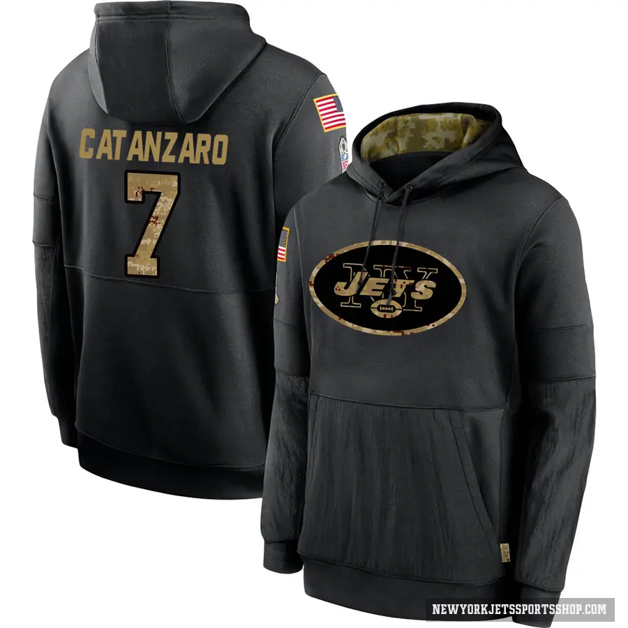 Youth ＃7 Chandler Catanzaro New York Jets Black 2020 Salute to Service Sideline Performance Pullover Hoodie