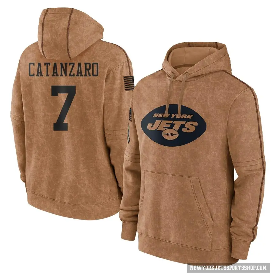 Youth ＃7 Chandler Catanzaro New York Jets Brown 2023 Salute To Service Club Pullover Hoodie