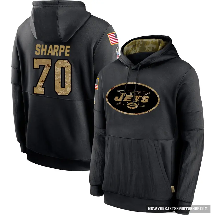 Youth ＃70 David Sharpe New York Jets Black 2020 Salute to Service Sideline Performance Pullover Hoodie