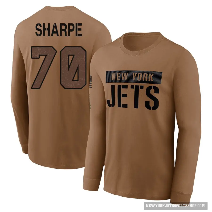 Youth ＃70 David Sharpe New York Jets Brown 2023 Salute To Service Long Sleeve T-Shirt