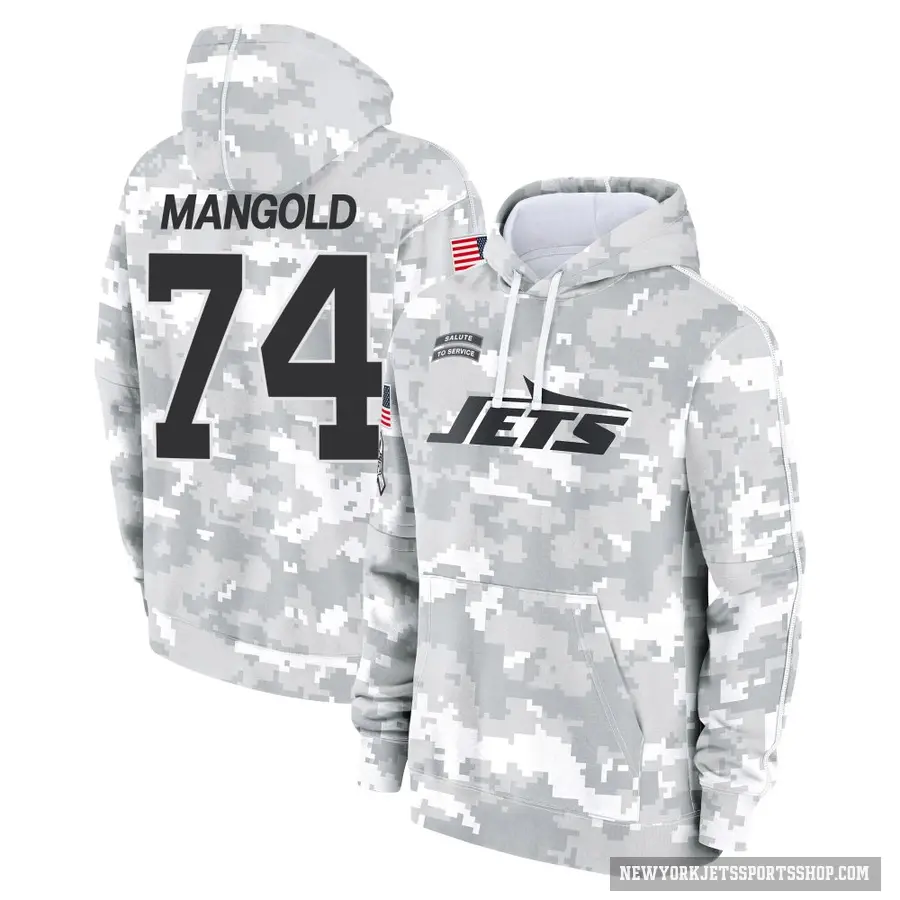Youth ＃74 Nick Mangold New York Jets Arctic Camo 2024 Salute to Service Club Fleece Pullover Hoodie