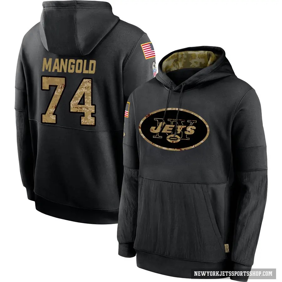 Youth ＃74 Nick Mangold New York Jets Black 2020 Salute to Service Sideline Performance Pullover Hoodie