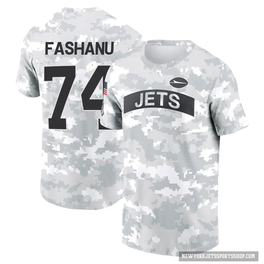 Youth ＃74 Olu Fashanu New York Jets Camo Arctic 2024 Salute to Service Performance T-Shirt