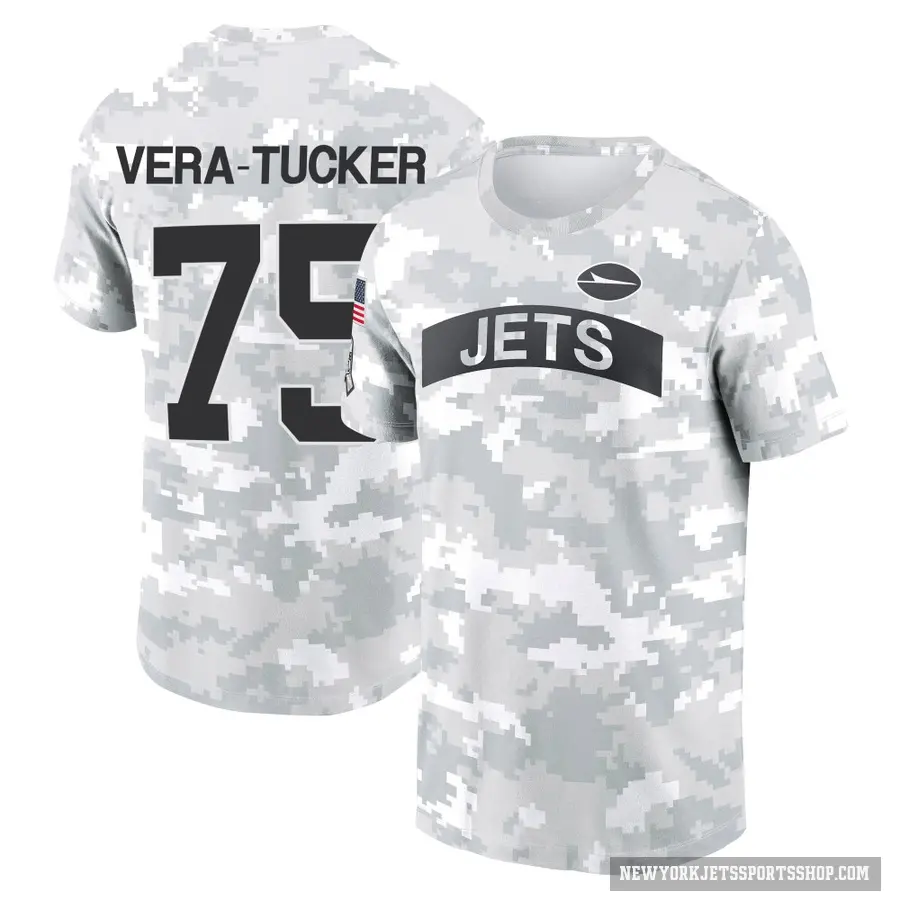 Youth ＃75 Alijah Vera-Tucker New York Jets Camo Arctic 2024 Salute to Service Performance T-Shirt