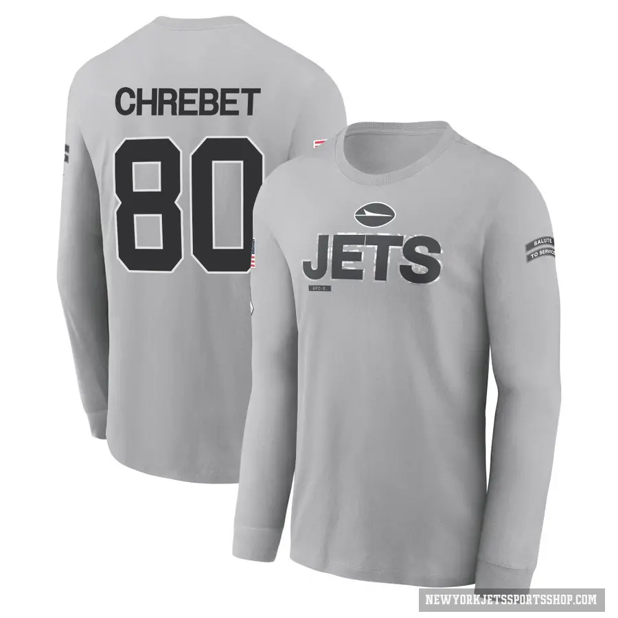 Youth ＃80 Wayne Chrebet New York Jets Gray 2024 Salute to Service Long Sleeve T-Shirt