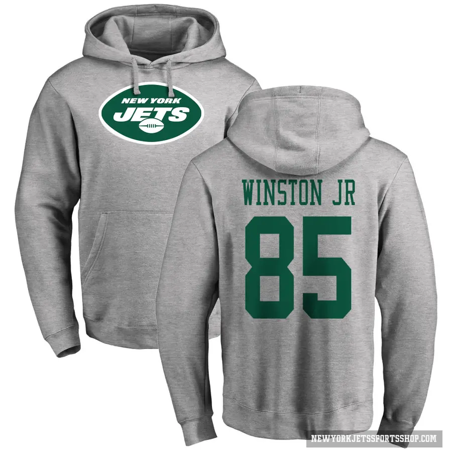 Youth ＃85 Easop Winston Jr. New York Jets Pro Line Ash Name & Number Logo Pullover Hoodie