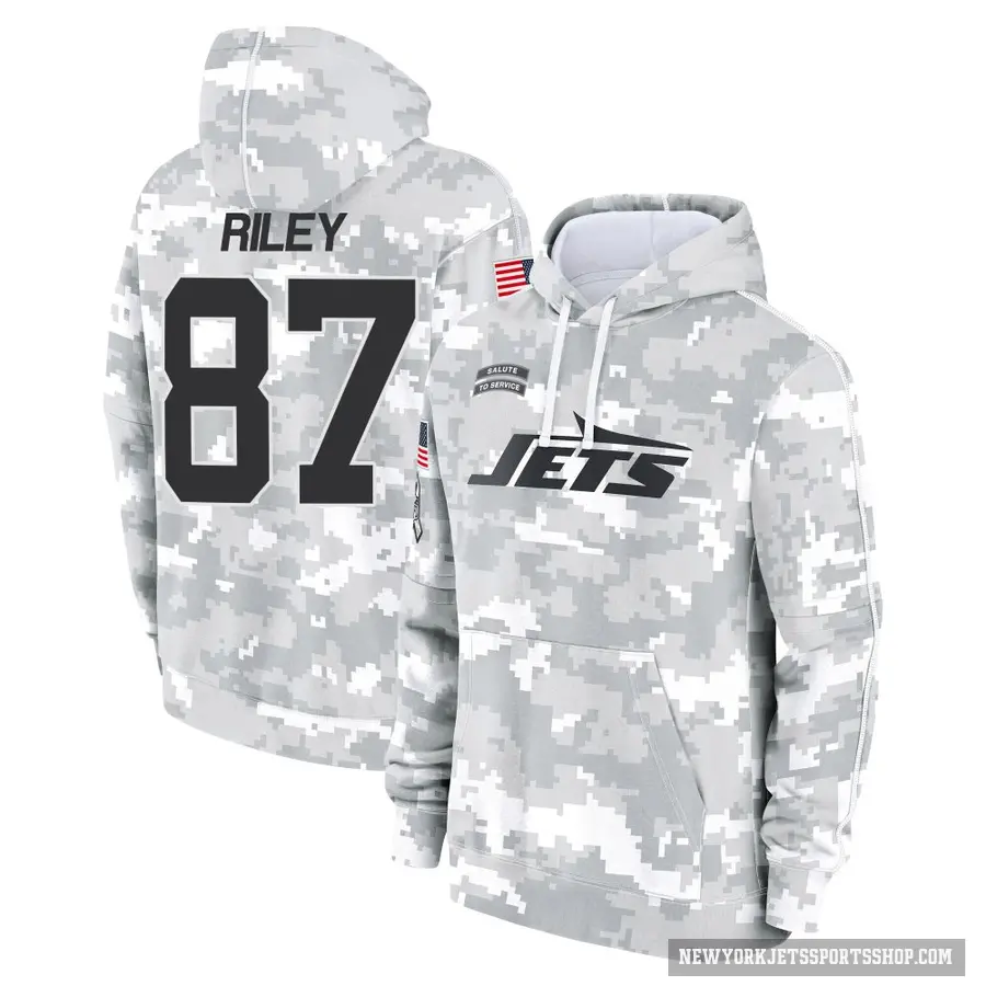 Youth ＃87 Marcus Riley New York Jets Arctic Camo 2024 Salute to Service Club Fleece Pullover Hoodie