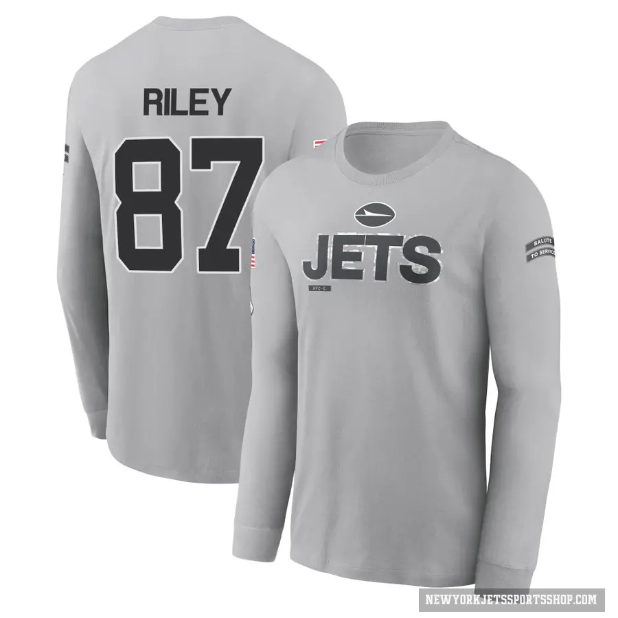 Youth ＃87 Marcus Riley New York Jets Gray 2024 Salute to Service Long Sleeve T-Shirt