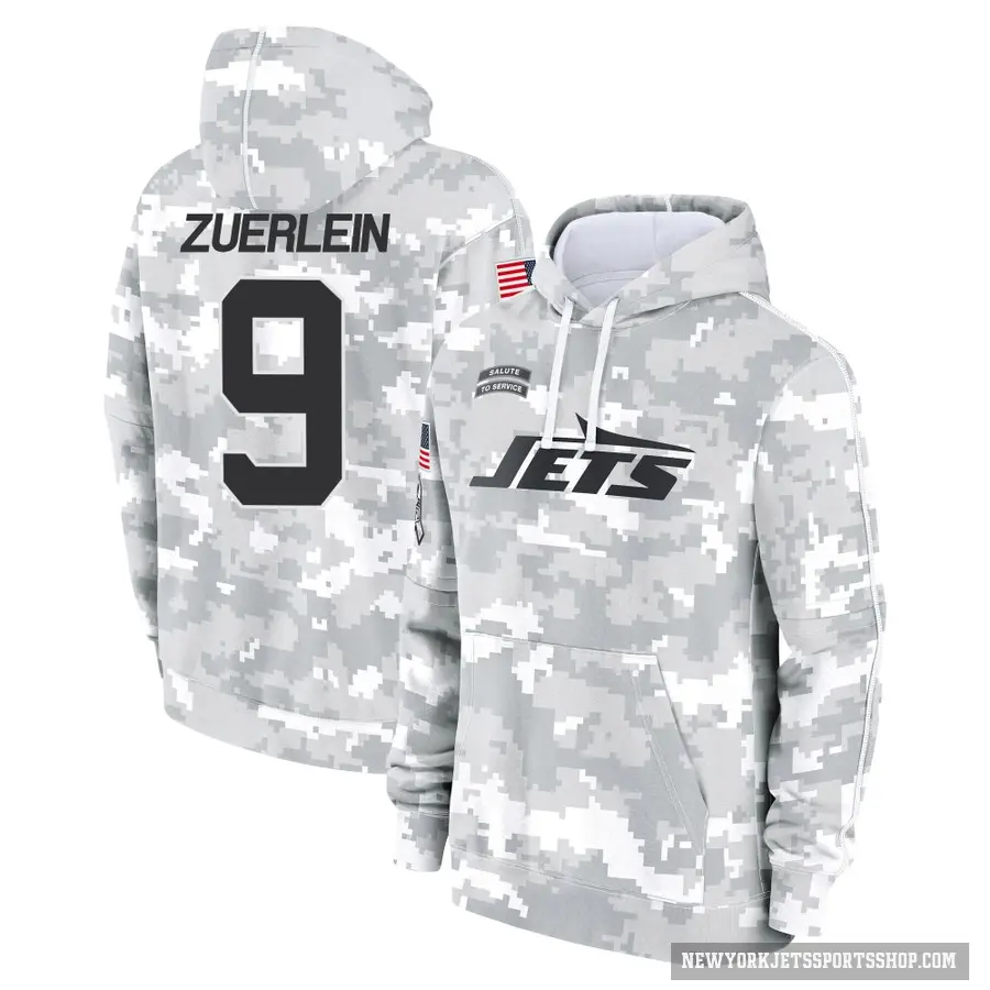 Youth ＃9 Greg Zuerlein New York Jets Arctic Camo 2024 Salute to Service Club Fleece Pullover Hoodie