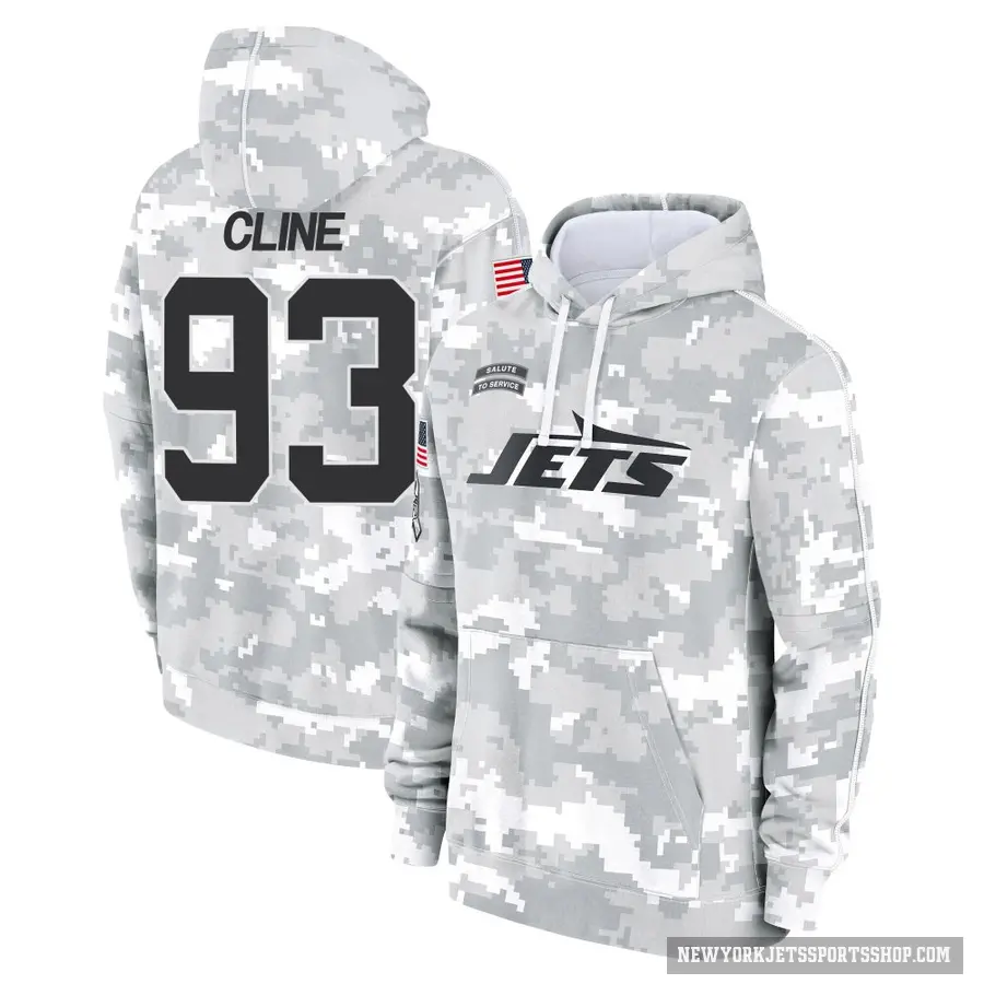 Youth ＃93 Kameron Cline New York Jets Arctic Camo 2024 Salute to Service Club Fleece Pullover Hoodie