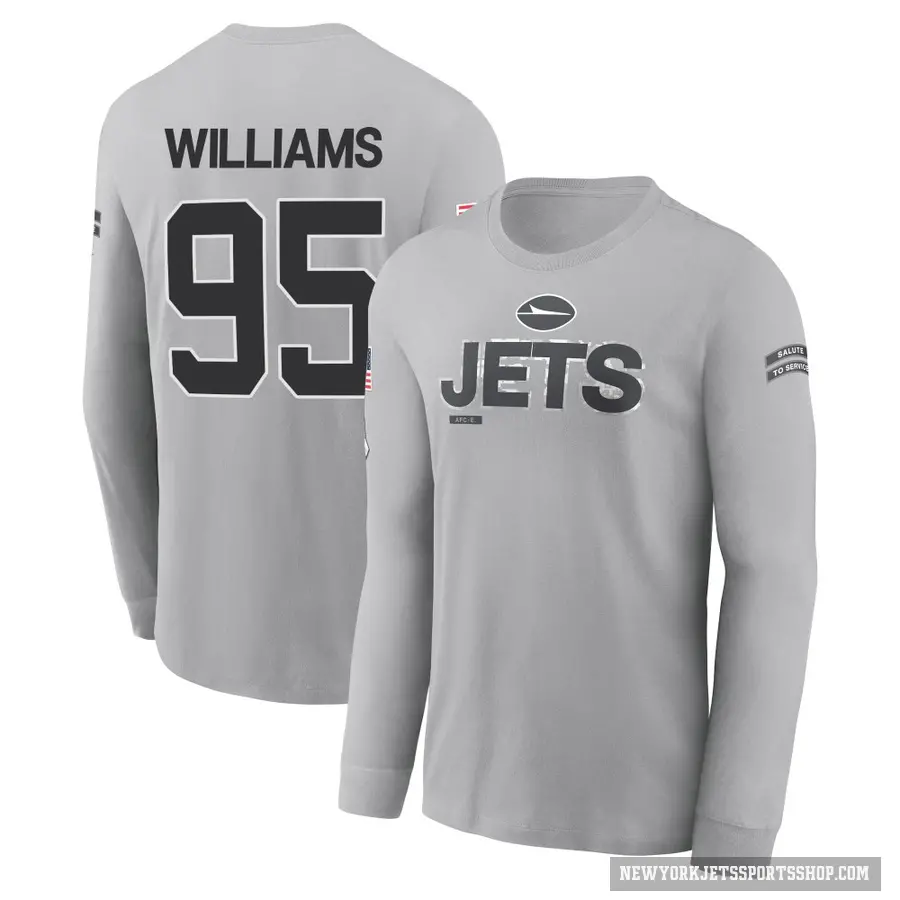 Youth ＃95 Quinnen Williams New York Jets Gray 2024 Salute to Service Long Sleeve T-Shirt