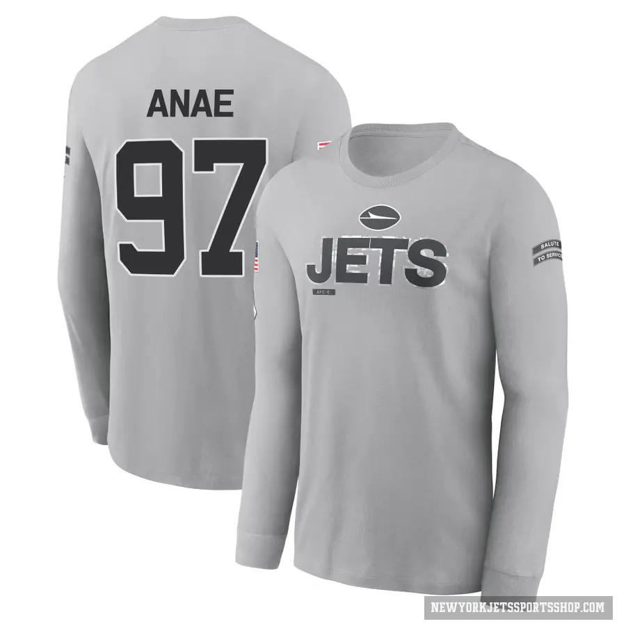 Youth ＃97 Bradlee Anae New York Jets Gray 2024 Salute to Service Long Sleeve T-Shirt